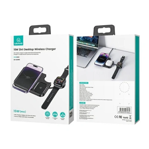 Buy USAMS 3in1 Wireless Charger 15W black (US-CD190) - USA963 - {ean13} - Home Screen Store Europe