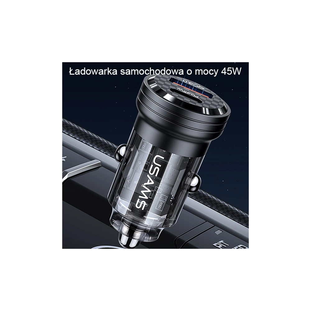 Ładowarka samochodowa USAMS C35 USB-A+USB-C 45W Fast Charge czarny/black (US-CC175)