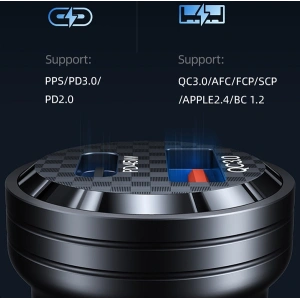 USAMS C35 autós töltő USB-A+USB-C 45W Gyors Töltés fekete (US-CC175)