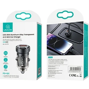 USAMS C35 autós töltő USB-A+USB-C 45W Gyors Töltés fekete (US-CC175)