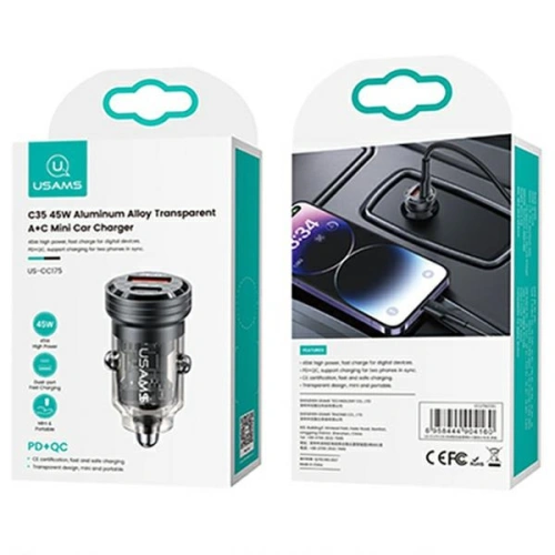 Kup Încărcător auto USAMS C35 USB-A+USB-C 45W Încărcare rapidă negru (US-CC175) - USA964 - {ean13} - Sklep Home Screen