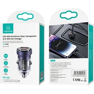 Kup Ładowarka samochodowa USAMS C35 USB-A+USB-C 45W Fast Charge fioletowy/purple (US-CC175) - USA965 - {ean13} - Sklep Home Screen