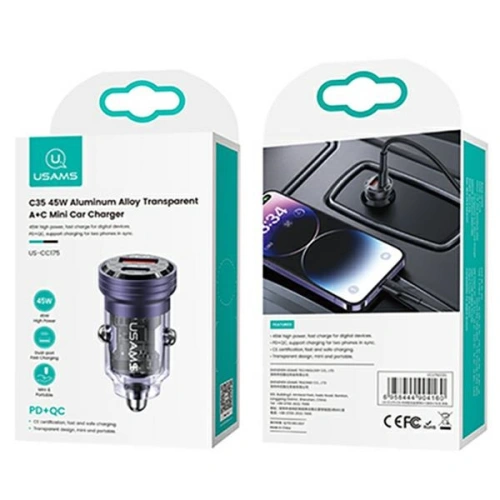 Kup Încărcător auto USAMS C35 USB-A+USB-C 45W Încărcare rapidă violet/purple (US-CC175) - USA965 - {ean13} - Sklep Home Screen