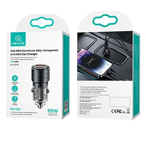 Kup Încărcător auto USAMS C36 USB-A+USB-C 95W Încărcare rapidă negru (US-CC176) - USA966 - {ean13} - Sklep Home Screen