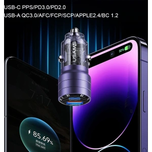 Kup Ładowarka samochodowa USAMS C36 USB-A+USB-C 95W Fast Charge fioletowy/purple (US-CC176) - USA967 - {ean13} - Sklep Home Screen