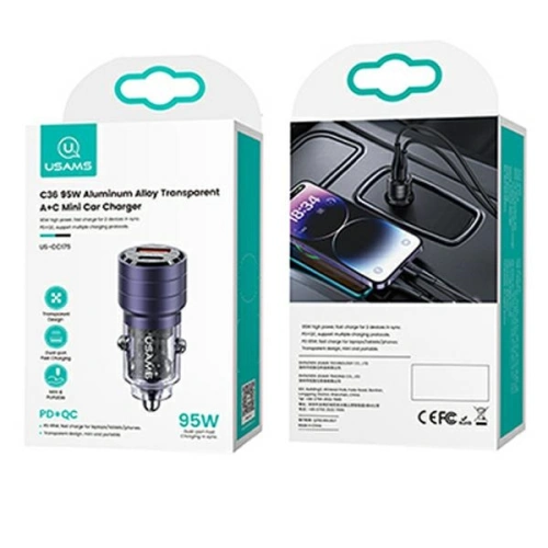 Kup Încărcător auto USAMS C36 USB-A+USB-C 95W Încărcare rapidă violet/purple (US-CC176) - USA967 - {ean13} - Sklep Home Screen