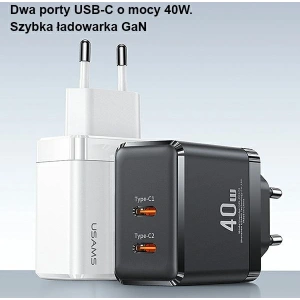 Kup Încărcător de rețea USAMS 2xUSB-C T54 40W PD Încărcare rapidă alb/white (US-CC172) - USA968 - {ean13} - Sklep Home Screen
