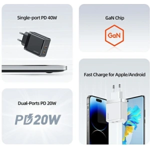 Kup Încărcător de rețea USAMS 2xUSB-C T54 40W PD Încărcare rapidă alb/white (US-CC172) - USA968 - {ean13} - Sklep Home Screen