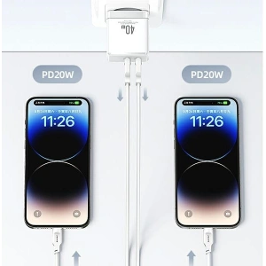 Kup Încărcător de rețea USAMS 2xUSB-C T54 40W PD Încărcare rapidă alb/white (US-CC172) - USA968 - {ean13} - Sklep Home Screen