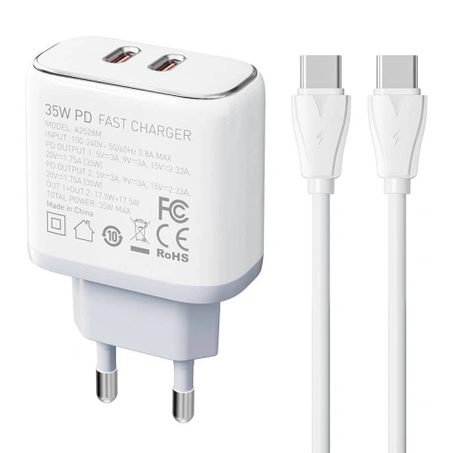 Buy LDNIO A2528C 2xUSB-C Wall Charger 35W + USB-C/USB-C Cable - LDN446 - {ean13} - Home Screen Store Europe