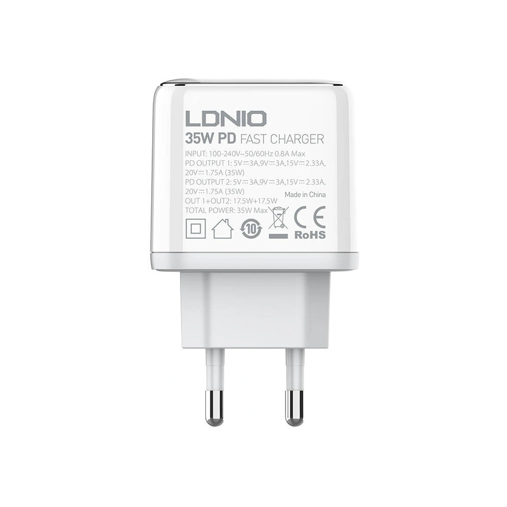 Ładowarka sieciowa LDNIO A2528C 2xUSB-C 35W + kabel USB-C/USB-C