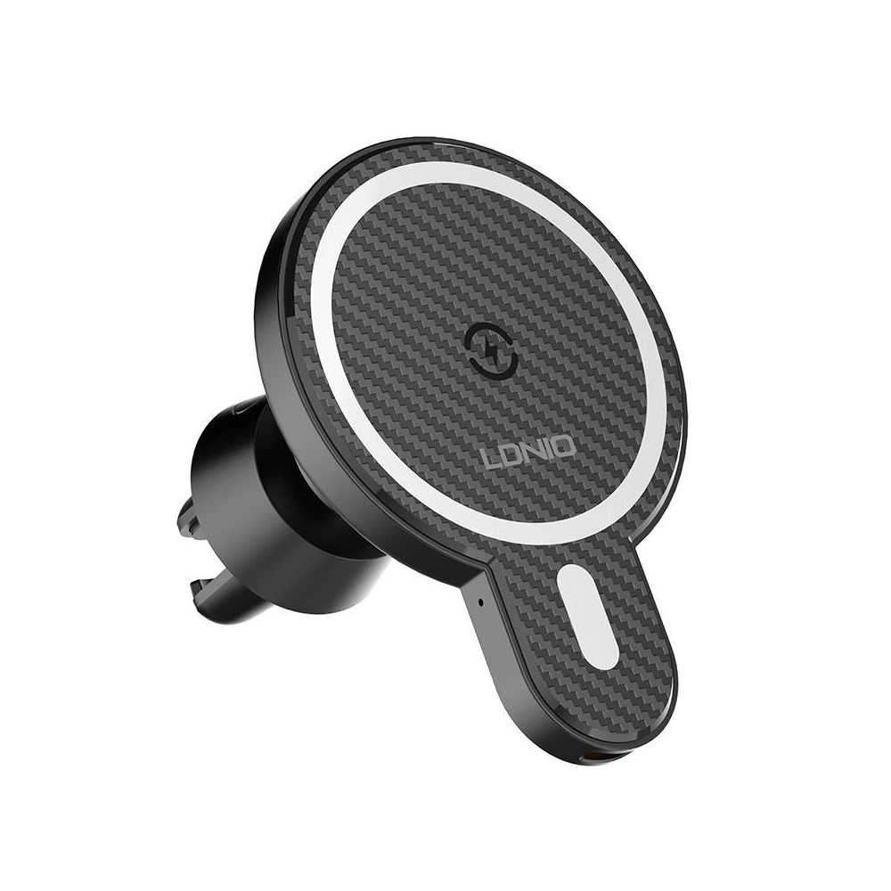 Uchwyt samochodowy z ładowarką bezprzewodową LDNIO MA20 + metalowy pierścień (czarny)