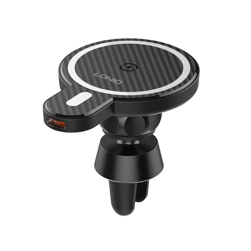 Uchwyt samochodowy z ładowarką bezprzewodową LDNIO MA20 + metalowy pierścień (czarny)