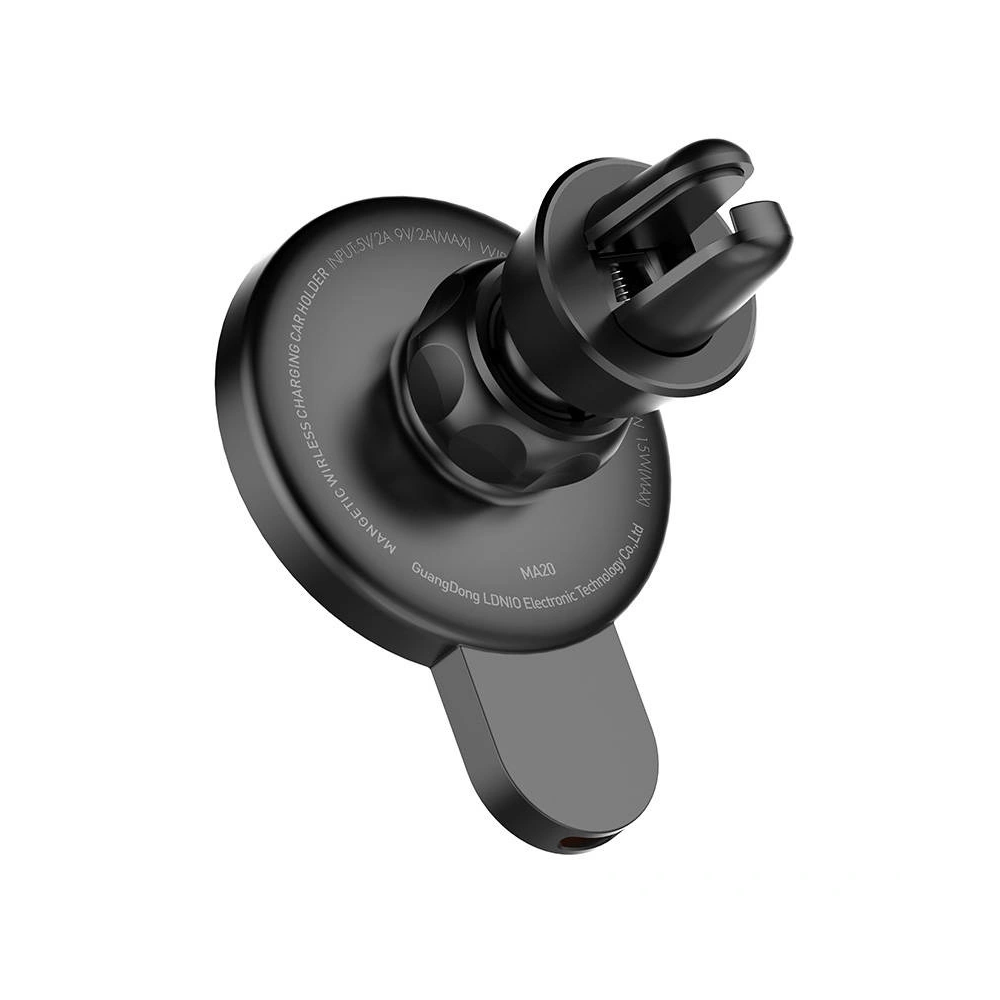 Uchwyt samochodowy z ładowarką bezprzewodową LDNIO MA20 + metalowy pierścień (czarny)