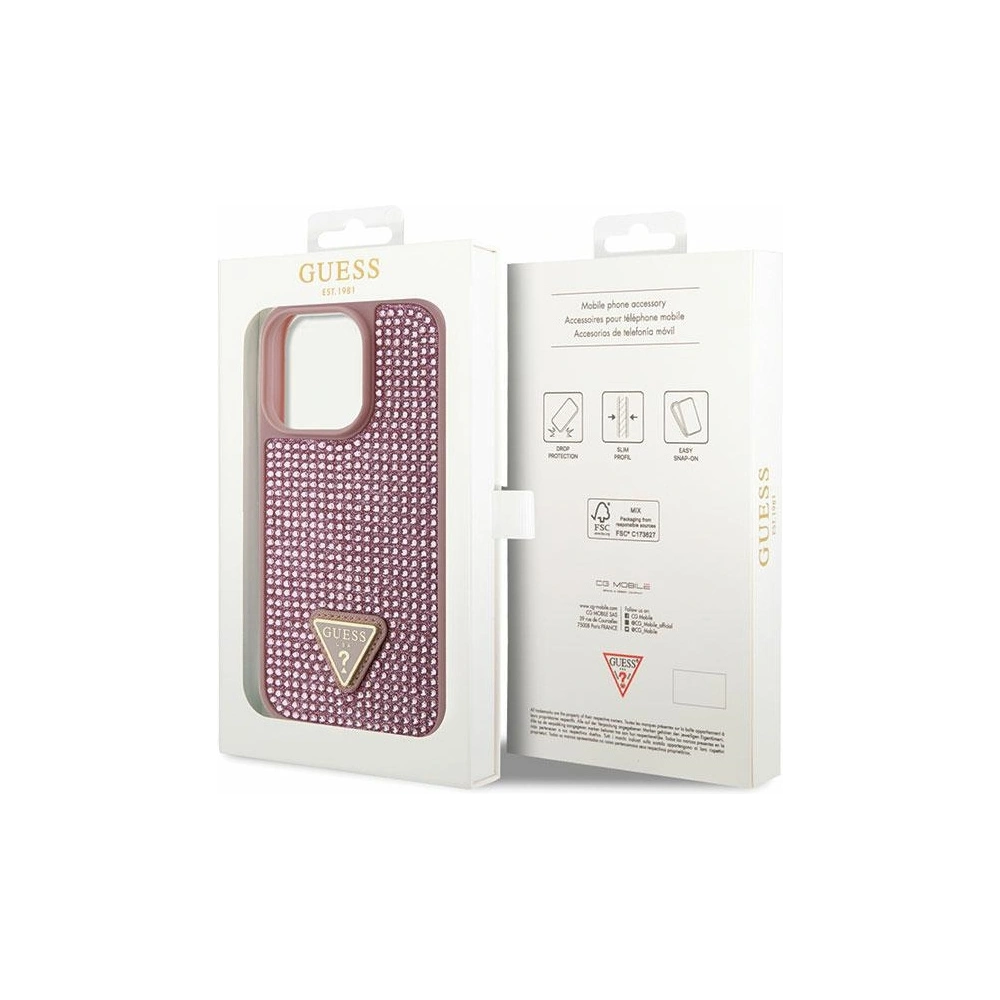 Etui Guess GUHCP14LHDGTPP Apple iPhone 14 Pro różowy/pink hardcase Rhinestone Triangle