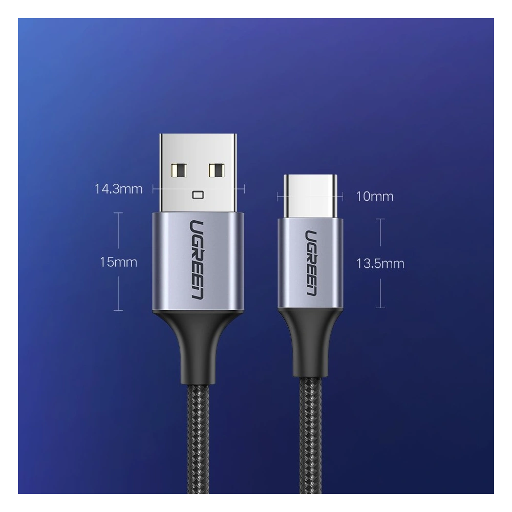 Kabel UGREEN USB-A/USB-C Quick Charge 3.0 3A 1m szary