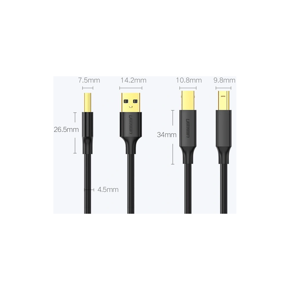 Kabel UGREEN US135 USB-B/USB-C do drukarki 480 Mbps 1,5 m czarny
