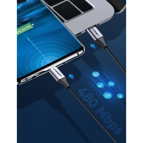 Kup Cablu UGREEN US261 USB-C/USB-C Quick Charge 480 Mbps 60W 3A 1 m negru-gri - UGR1612 - {ean13} - Sklep Home Screen