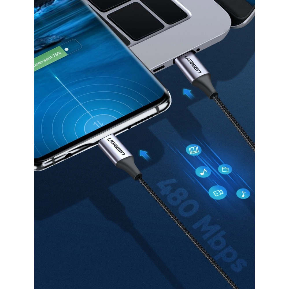 Kabel UGREEN US261 USB-C/USB-C Quick Charge 480 Mbps 60W 3A 1 m czarno-szary