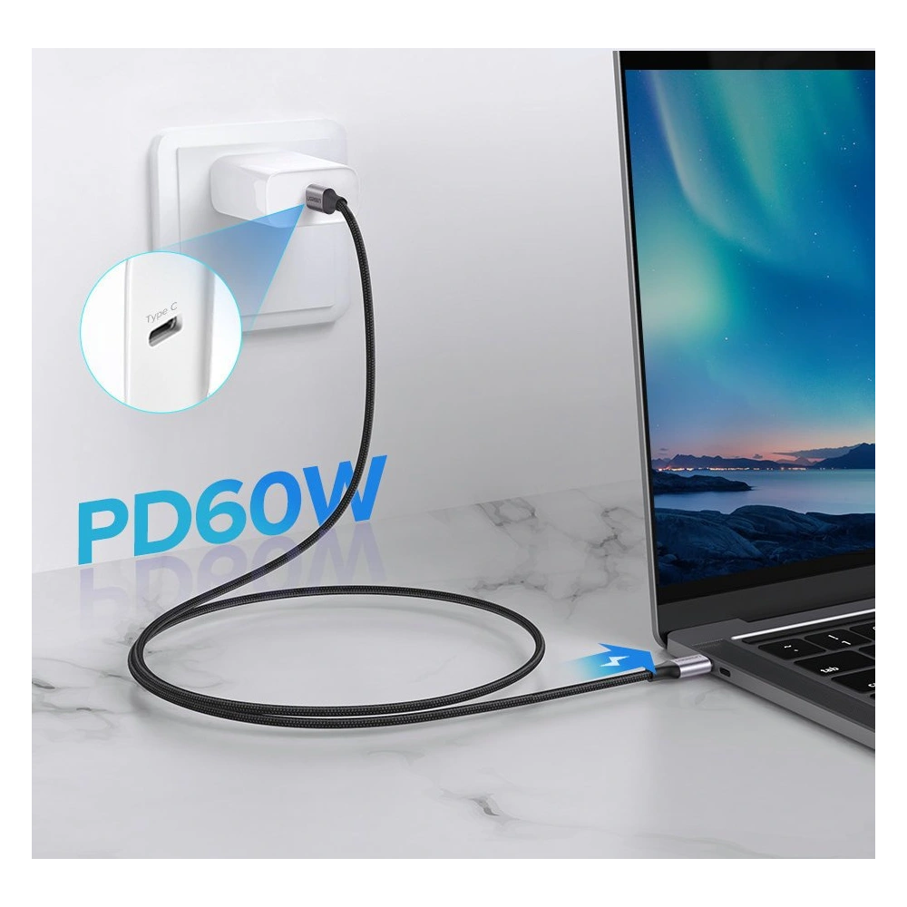 Kabel UGREEN US261 USB-C/USB-C Quick Charge 480 Mbps 60W 3A 1 m czarno-szary