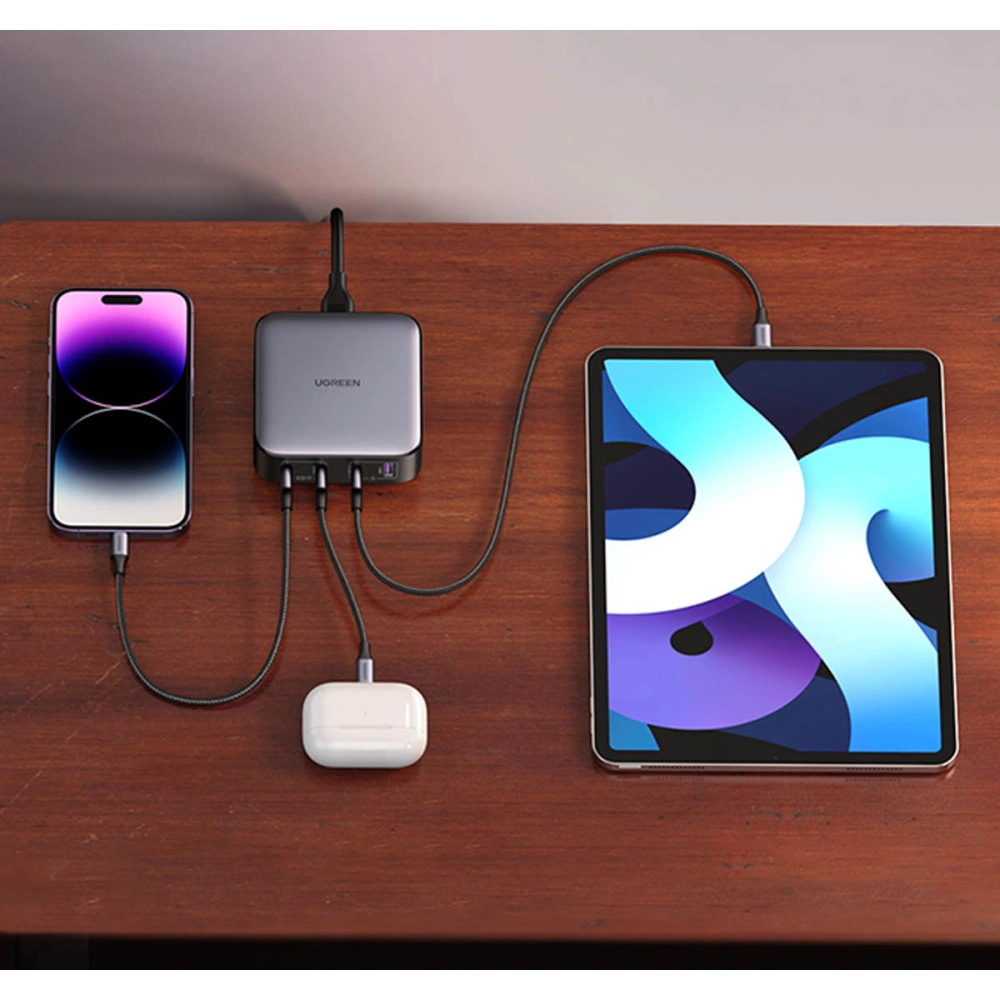Ładowarka sieciowa UGREEN CD328 Nexode GaN 3xUSB-C/1xUSB-A 100W szara