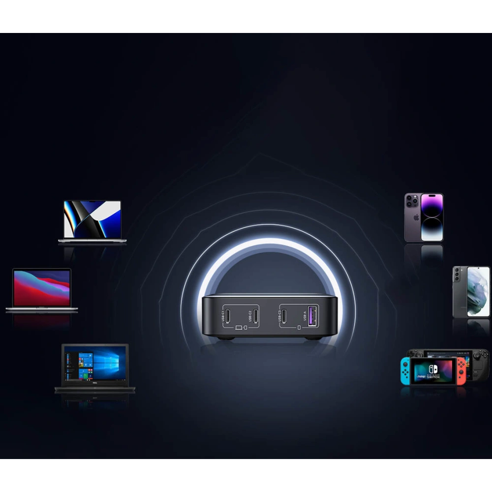 Ładowarka sieciowa UGREEN CD328 Nexode GaN 3xUSB-C/1xUSB-A 100W szara