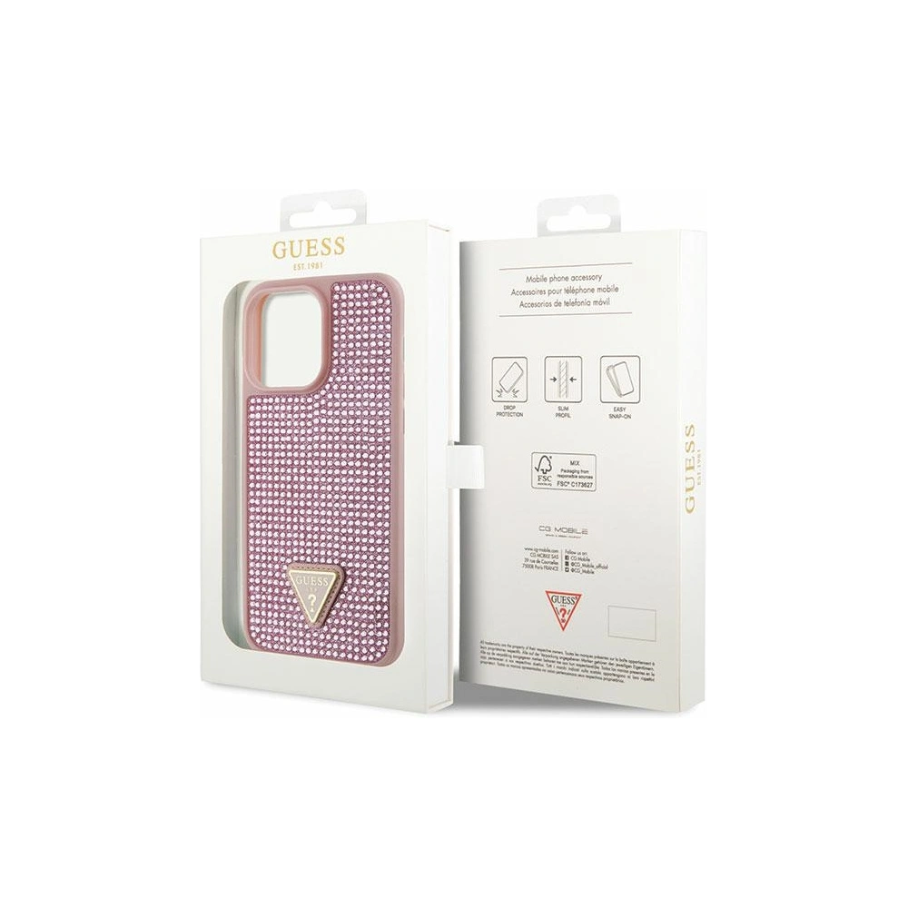 Etui Guess GUHCP14XHDGTPP Apple iPhone 14 Pro Max różowy/pink hardcase Rhinestone Triangle