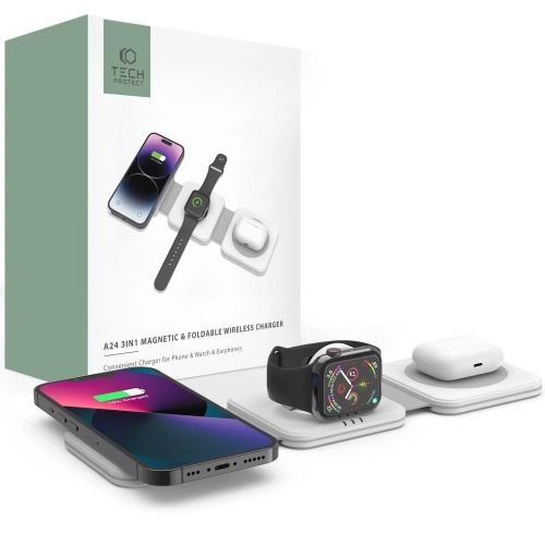 Kup Vezeték nélküli töltő Tech-Protect QI15W-A24 3in1 Magnetic Wireless Charger MagSafe Fehér - THP1987 - {ean13} - Sklep Home Screen