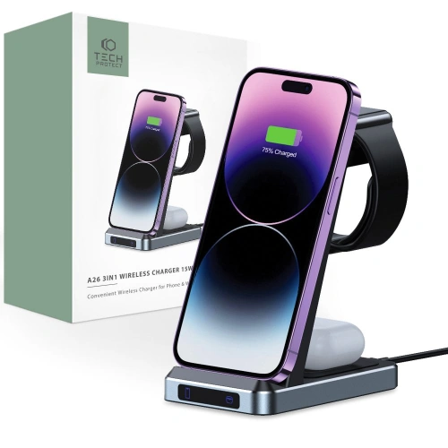 Kup Încărcător wireless Tech-Protect QI15W-A26 3in1 Încărcător Wireless Negru - THP1996 - {ean13} - Sklep Home Screen