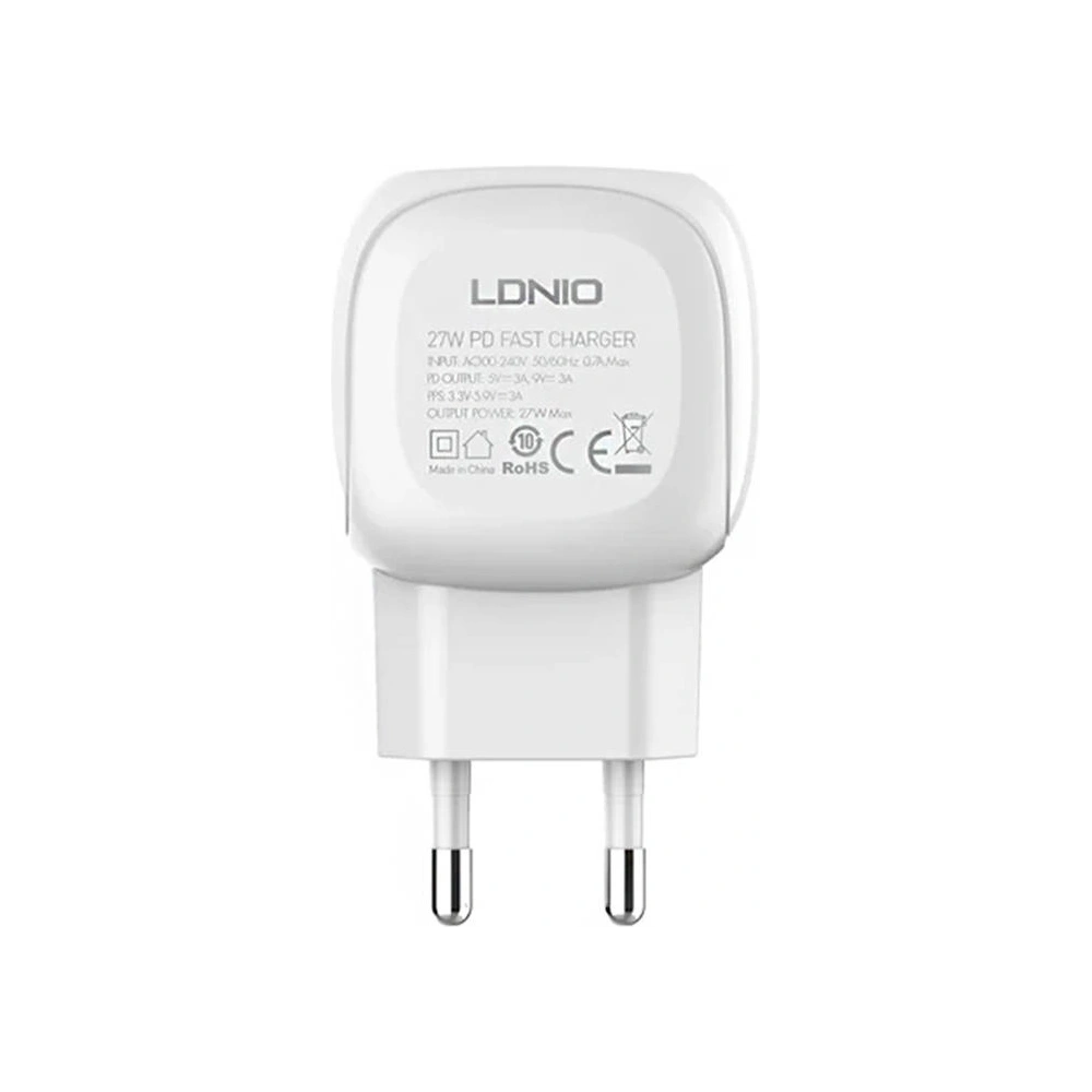 Ładowarka sieciowa LDNIO A1206C, USB-C, 27W + kabel USB-C/USB-C (biała)