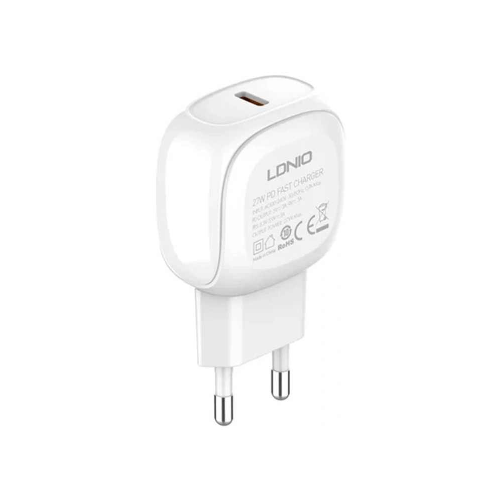 Ładowarka sieciowa LDNIO A1206C, USB-C, 27W + kabel USB-C/USB-C (biała)