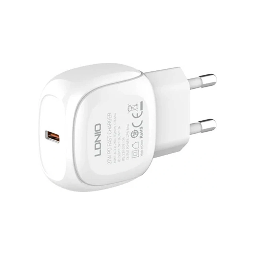 Ładowarka sieciowa LDNIO A1206C, USB-C, 27W + kabel USB-C/USB-C (biała)