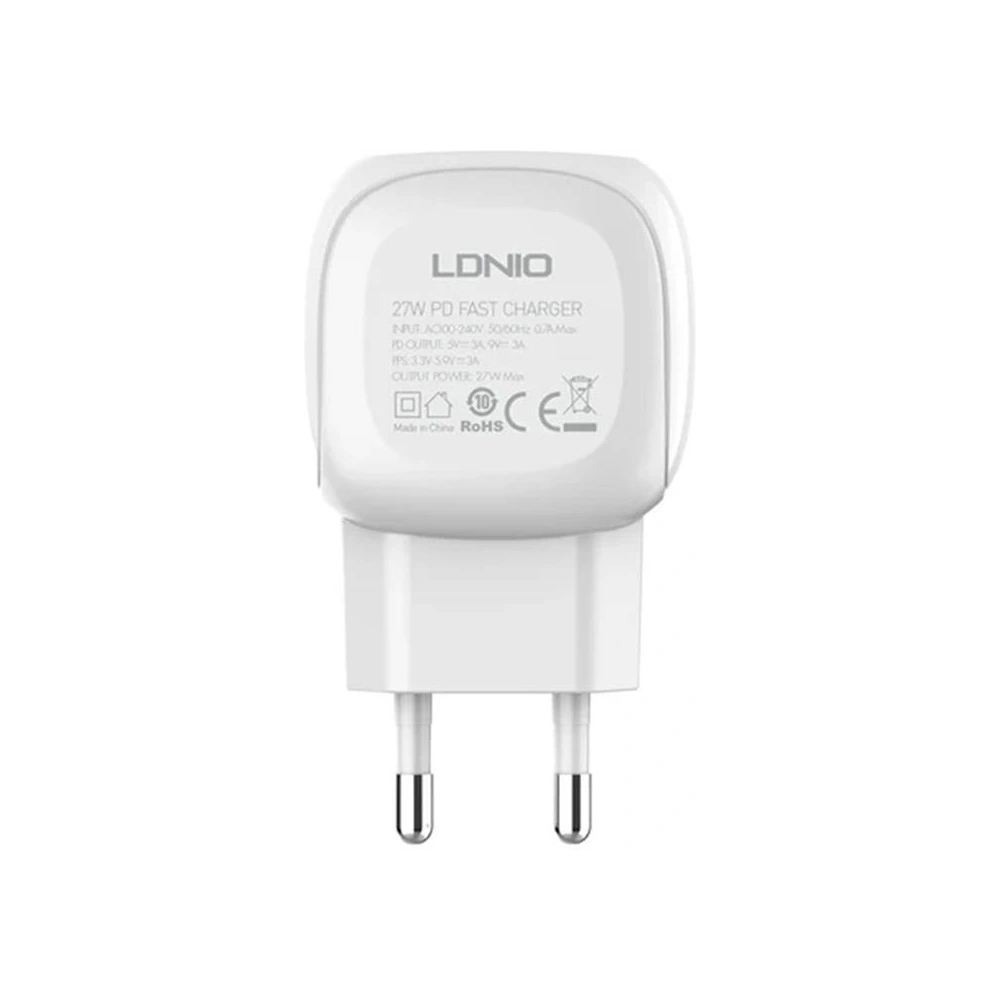 Ładowarka sieciowa LDNIO A1206C, USB-C, 27W + kabel USB-C/Lightning (biała)