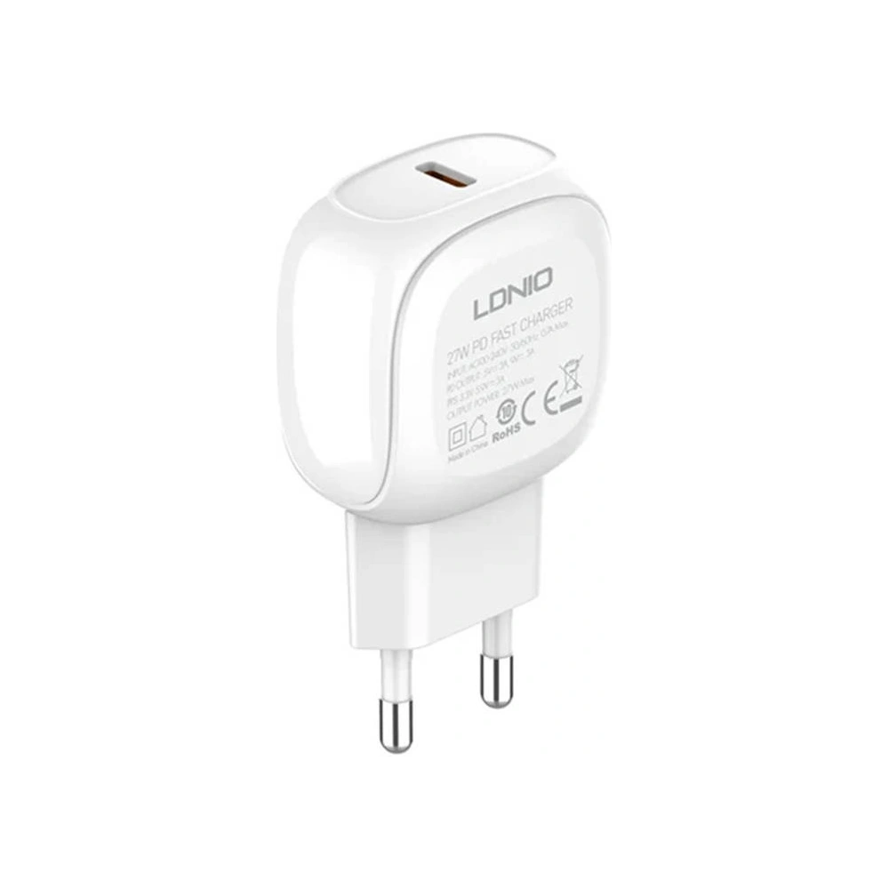 Ładowarka sieciowa LDNIO A1206C, USB-C, 27W + kabel USB-C/Lightning (biała)
