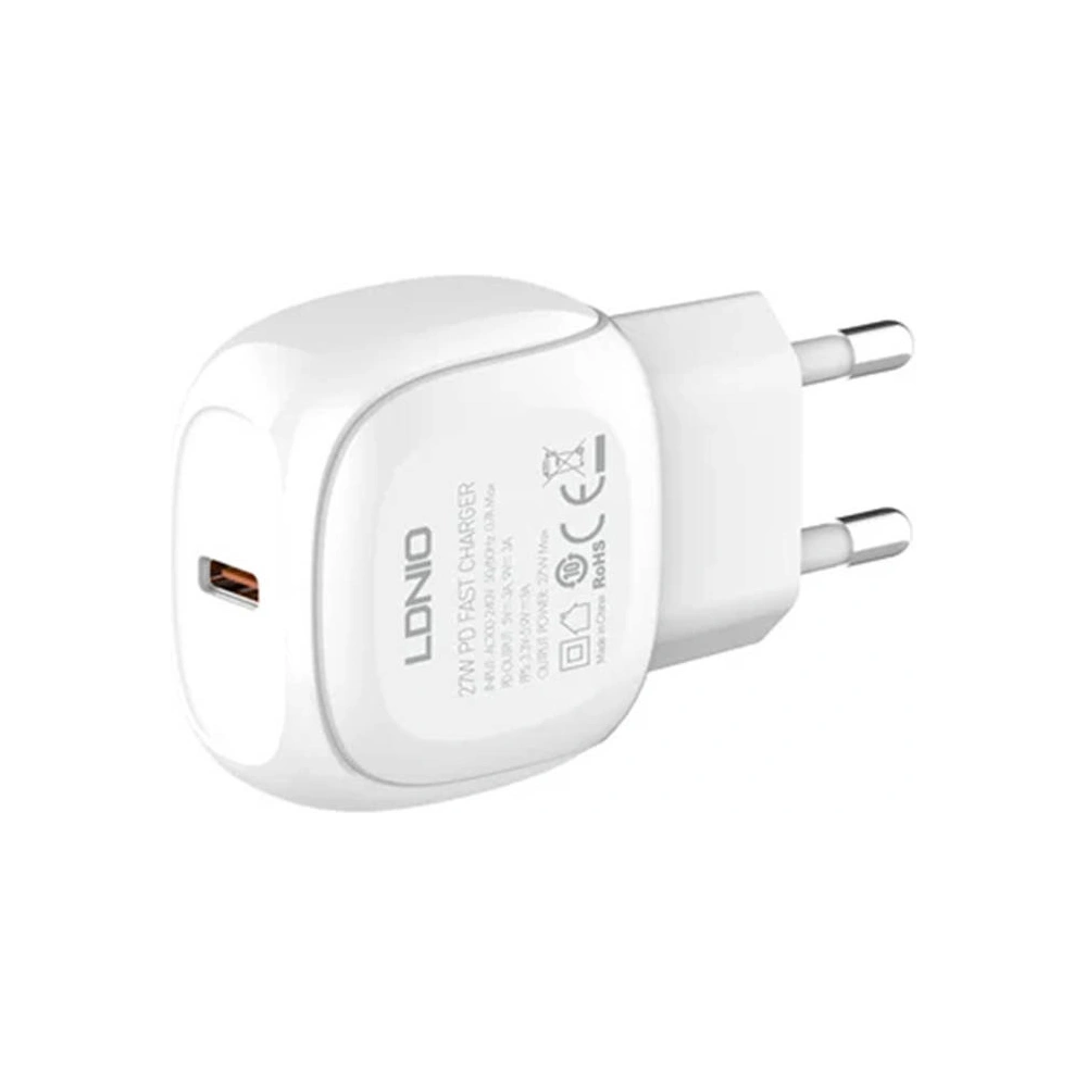 Ładowarka sieciowa LDNIO A1206C, USB-C, 27W + kabel USB-C/Lightning (biała)