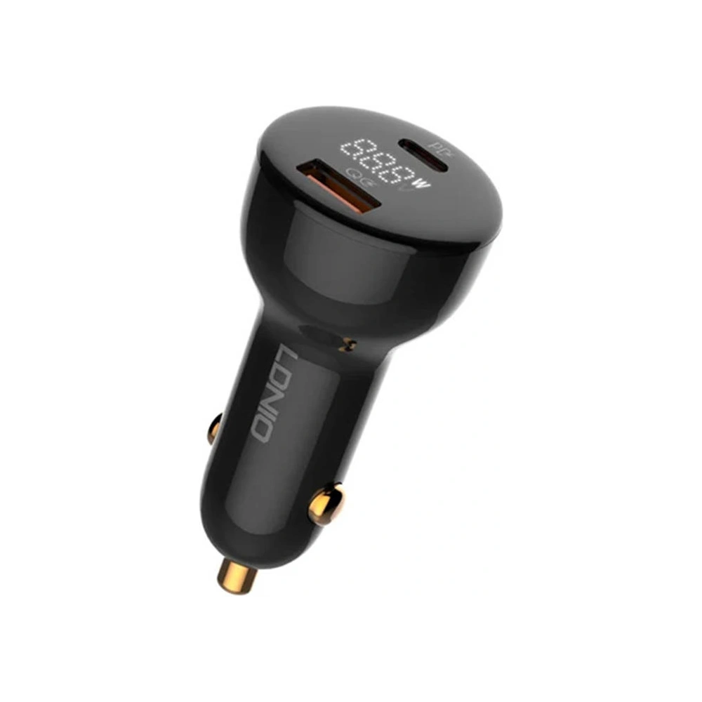 Ładowarka samochodowa LDNIO C101, USB + USB-C, 100W + kabel USB-C/USB-C (czarna)