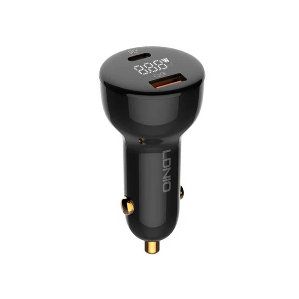 Ładowarka samochodowa LDNIO C101, USB + USB-C, 100W + kabel USB-C/Lightning (czarna)