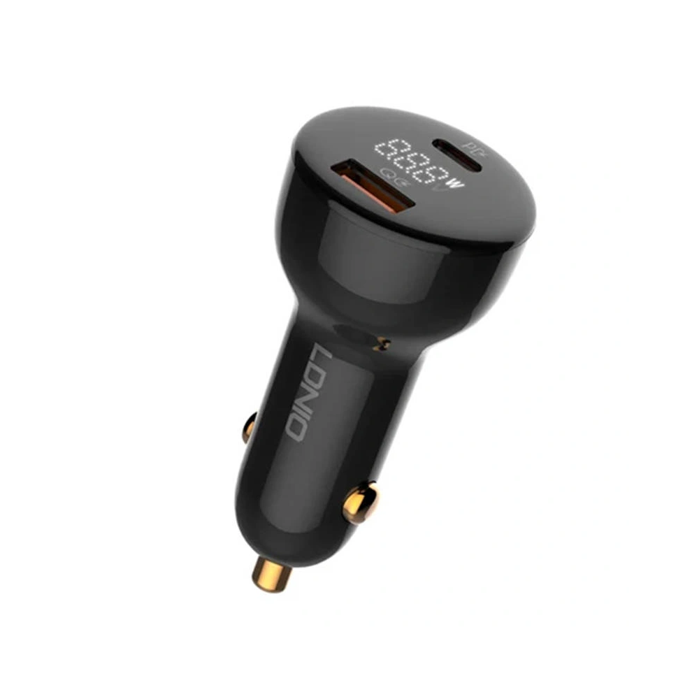 Ładowarka samochodowa LDNIO C101, USB + USB-C, 100W + kabel USB-C/Lightning (czarna)
