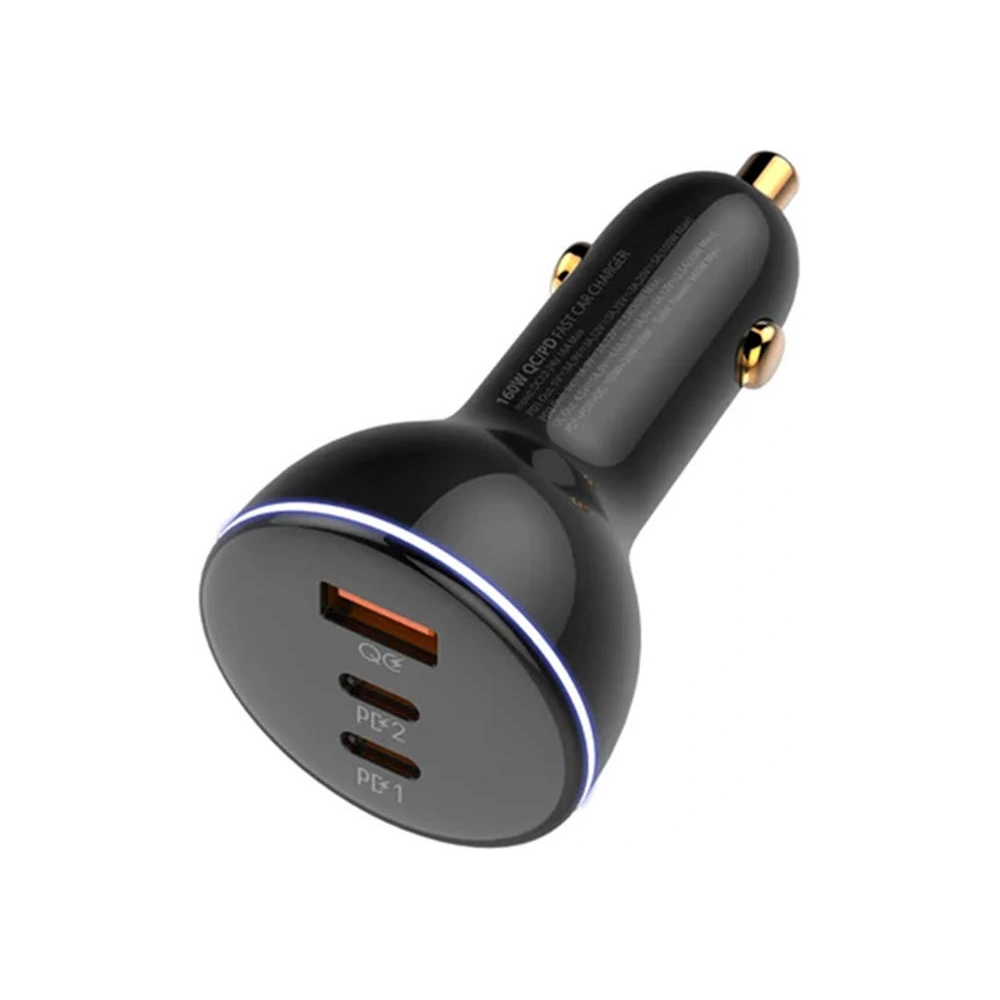 Ładowarka samochodowa LDNIO C102, USB + 2x USB-C, 160W + kabel USB-C/Lightning (czarna)