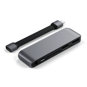 Kup Satechi Hub USB-C (USB-C 60W, 4K HDMI, USB-A, micro/SD-Kartenleser, Klinkenanschluss) (spacegrau) - STH47 - {ean13} - Sklep Home Screen