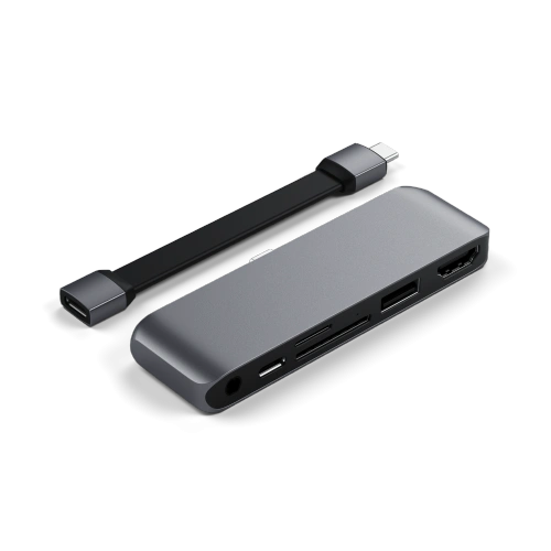 Kup Satechi Hub USB-C (USB-C 60W, 4K HDMI, USB-A, micro/SD-Kartenleser, Klinkenanschluss) (spacegrau) - STH47 - {ean13} - Sklep Home Screen