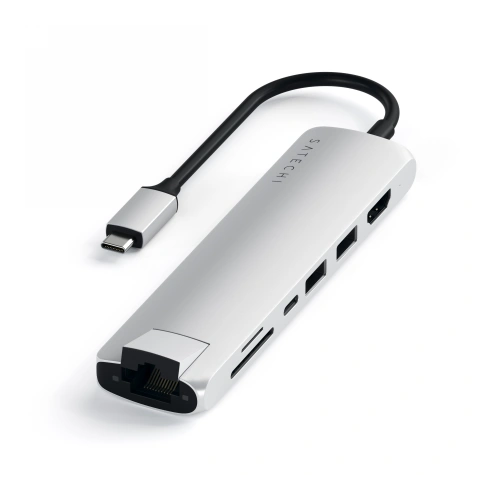 Kup Satechi Adapter Aluminium Slim USB-C Adapter (USB-C, 2x USB-A, 4K HDMI, Kartenleser) (silber) - STH49 - {ean13} - Sklep Home Screen