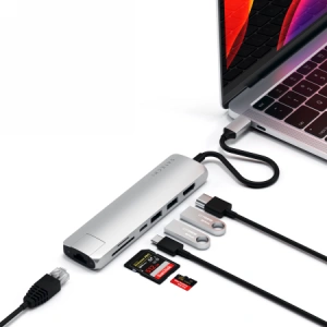 Buy Satechi Aluminium Adapter Slim USB-C (USB-C, 2x USB-A, 4K HDMI, card reader) (silver) - STH49 - {ean13} - Home Screen Store Europe