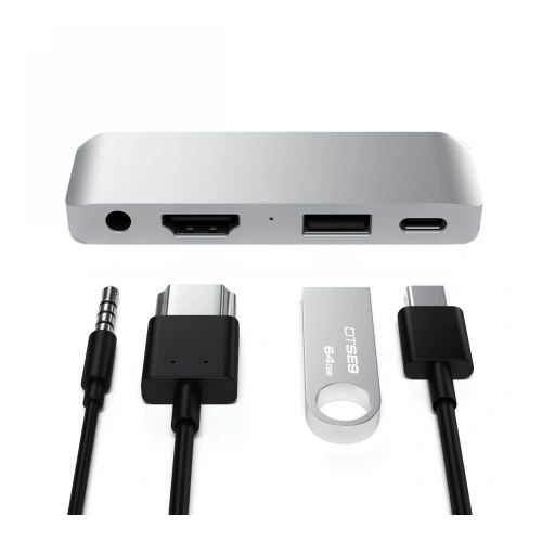 Kup Satechi Hub Aluminium Mobile Pro Hub USB-C (USB-C 60W, 4K HDMI, USB-A 3.0, Klinkenanschluss) (silber) - STH56 - {ean13} - Sklep Home Screen