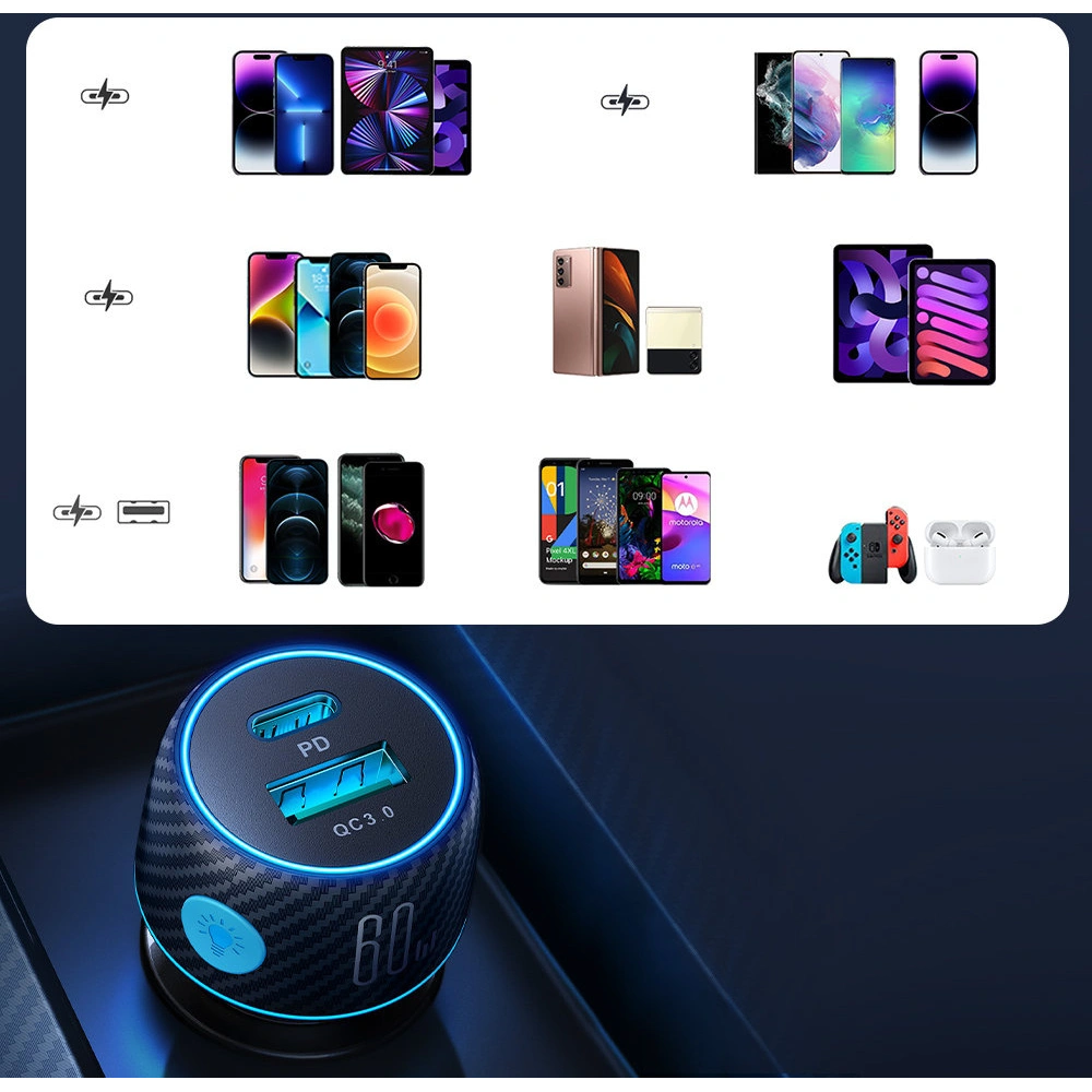 Ładowarka samochodowa Joyroom JR-CCN01 USB-C + USB-A 60W czarna