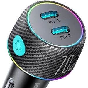 Kup Ładowarka samochodowa Joyroom JR-CCN02 2x USB-C 70W LED czarna - JYR745 - {ean13} - Sklep Home Screen