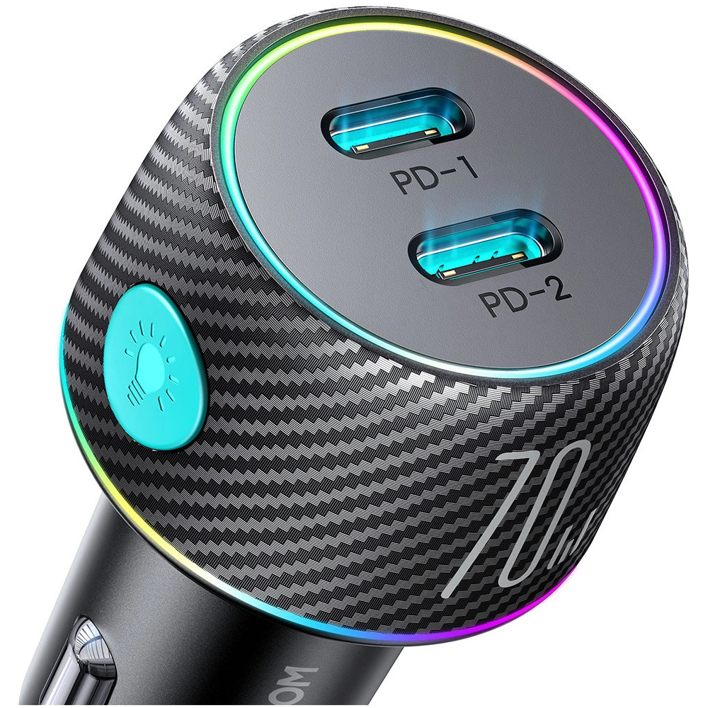 Ładowarka samochodowa Joyroom JR-CCN02 2x USB-C 70W LED czarna