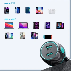 Kup Ładowarka samochodowa Joyroom JR-CCN02 2x USB-C 70W LED czarna - JYR745 - {ean13} - Sklep Home Screen