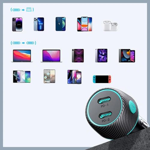 Kup Joyroom Autoladegerät JR-CCN02 2x USB-C 70W LED schwarz - JYR745 - {ean13} - Sklep Home Screen