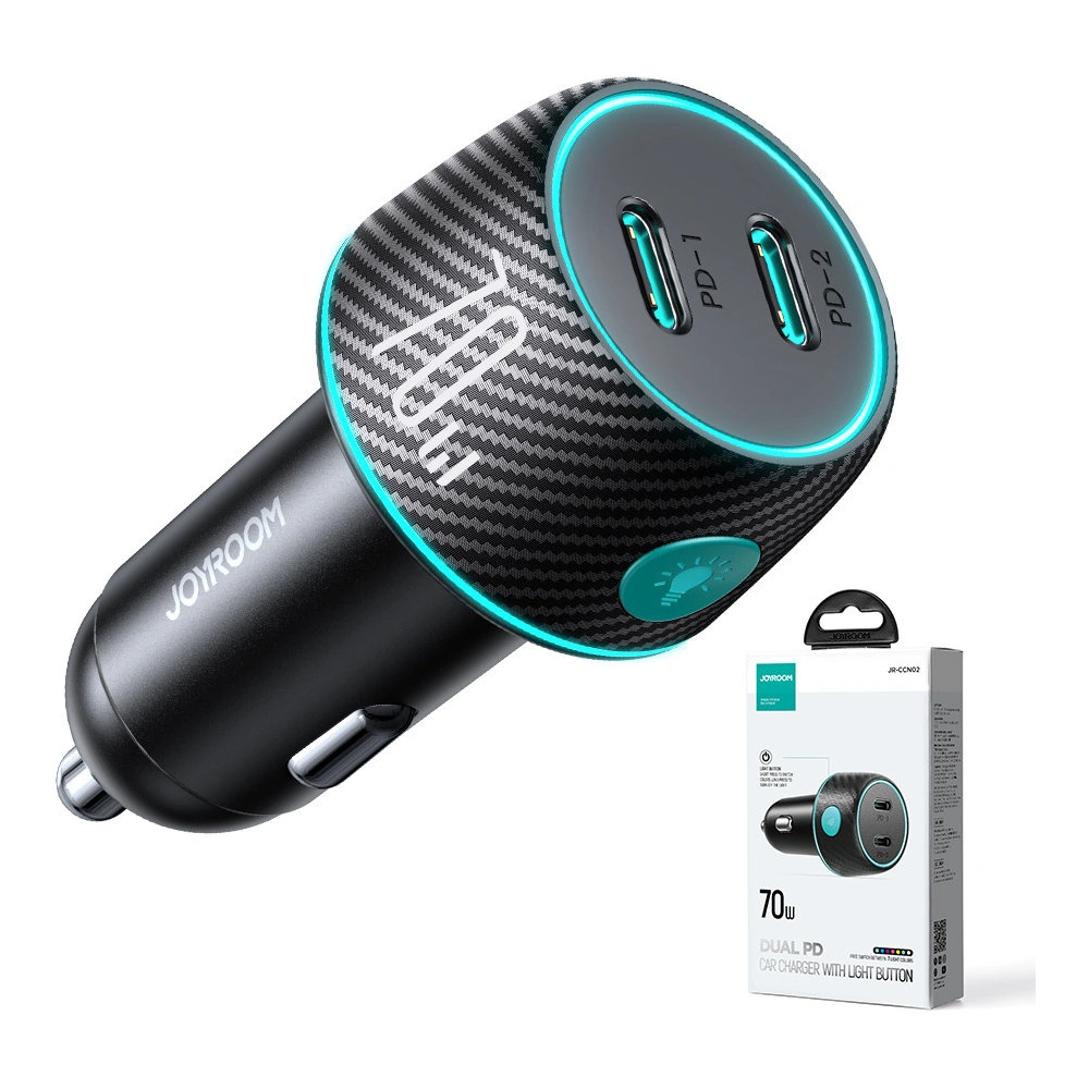 Ładowarka samochodowa Joyroom JR-CCN02 2x USB-C 70W LED czarna